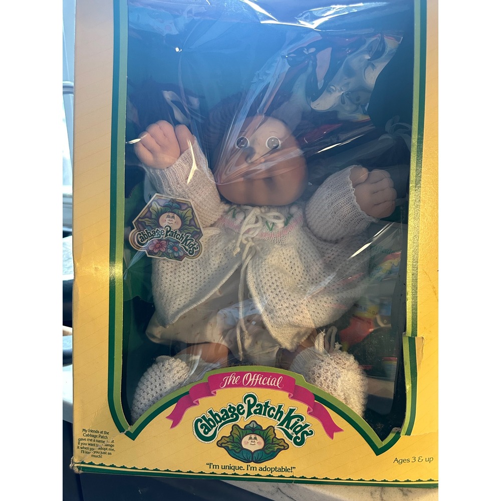Vintage Coleco Cabbage Patch Kids Doll Brown Hair Eyes Dimples Braids 85? Box